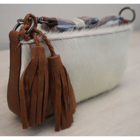 Catchfly Women's White Hair-On Convertible Tassel Leather Crossbody/Shoulder Bag - Picture 11 of 14
